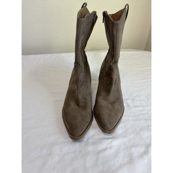Women’s Size 8.5 Embroidered Western Cowgirl Boots Brown Zip Up Faux Suede - Picture 1 of 6